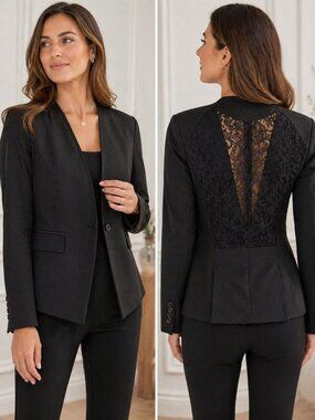 Victoria’s Secret Body Lace Back Blazer Size 10 Black Collarless Tailored Jacket
